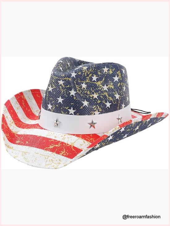 American Flag Cowboy Hat, Straw Western Summer Hat Unisex
